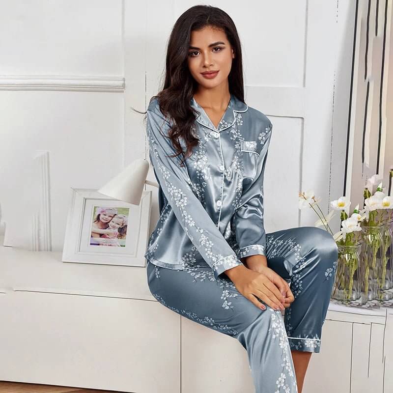 Pajamas Set Long Sleeve Sleepwear Women Button down Nightwear Pj Sets Print Shirt with Trouser Loungewear Female Pyjamas Suits - NovaNest