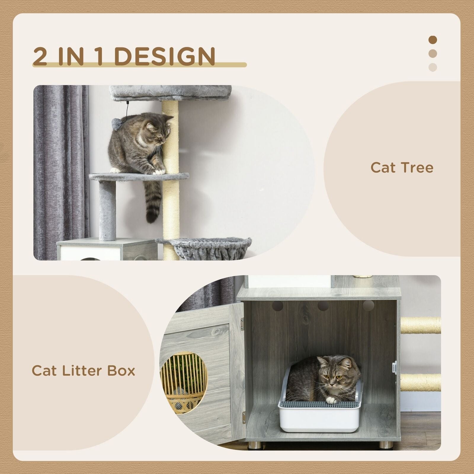 Pawhut Cat Litter Box Enclosure, with Cat House, Bed, Scratching Posts, Platform - NovaNest