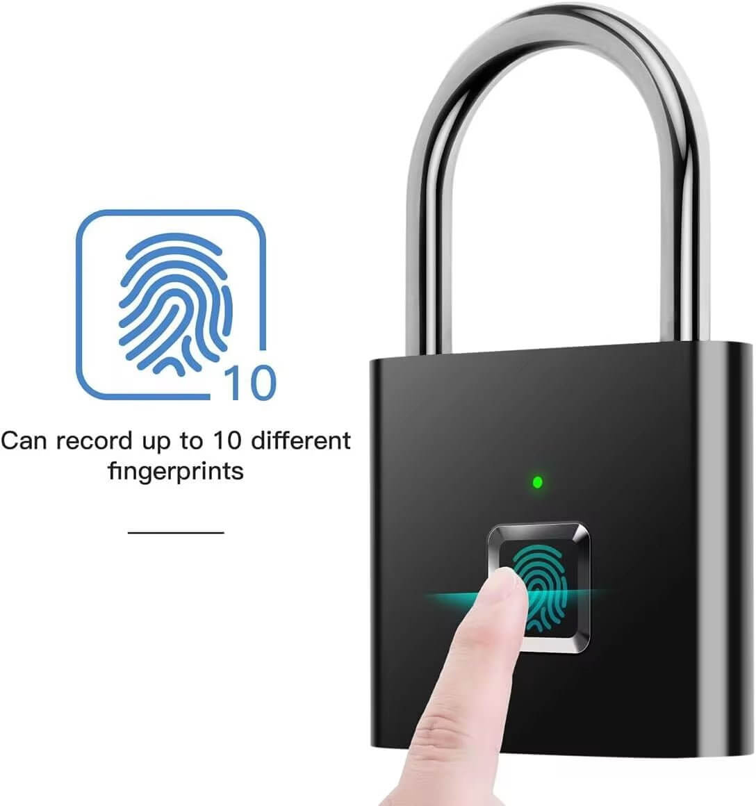 Portable Fingerprint Padlock USB Rechargeable Lithium Battery Waterproof Durable Zinc Alloy Lockbody - NovaNest