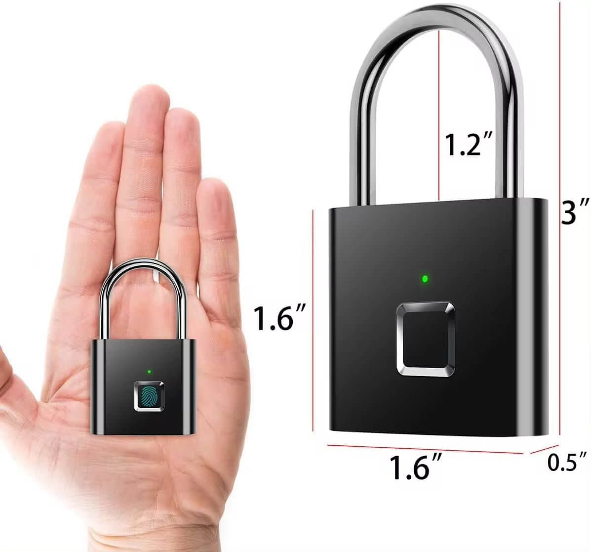 Portable Fingerprint Padlock USB Rechargeable Lithium Battery Waterproof Durable Zinc Alloy Lockbody - NovaNest