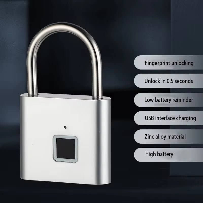 Portable Fingerprint Padlock USB Rechargeable Lithium Battery Waterproof Durable Zinc Alloy Lockbody - NovaNest