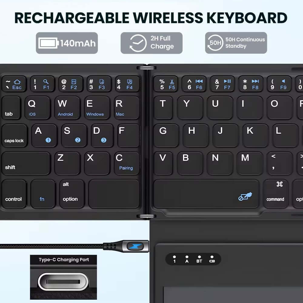 Portable Quadruple Folding Wireless Bluetooth Keyboard with Foldable Touchpad for Windows Android IOS Tablet Ipad Phone - NovaNest