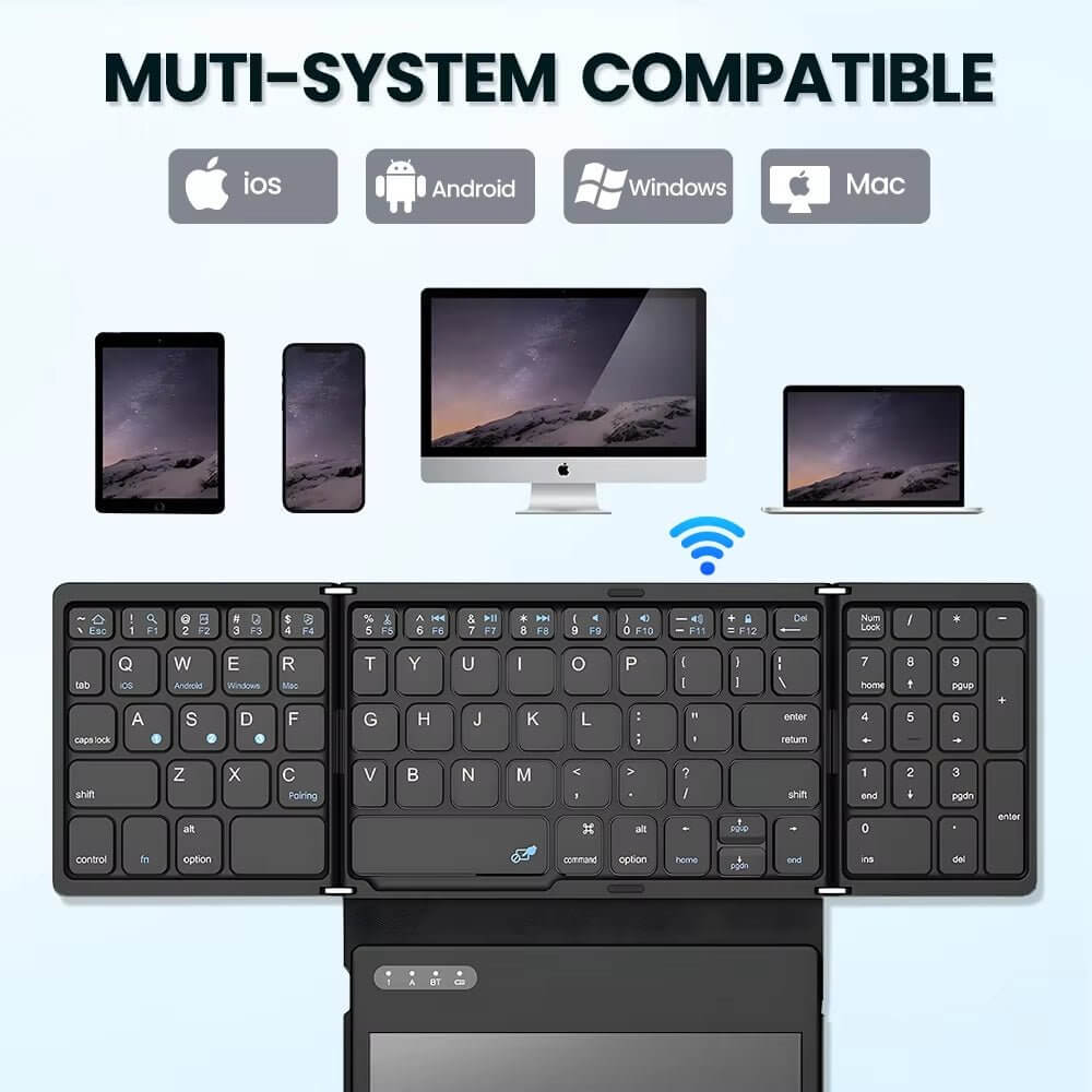 Portable Quadruple Folding Wireless Bluetooth Keyboard with Foldable Touchpad for Windows Android IOS Tablet Ipad Phone - NovaNest