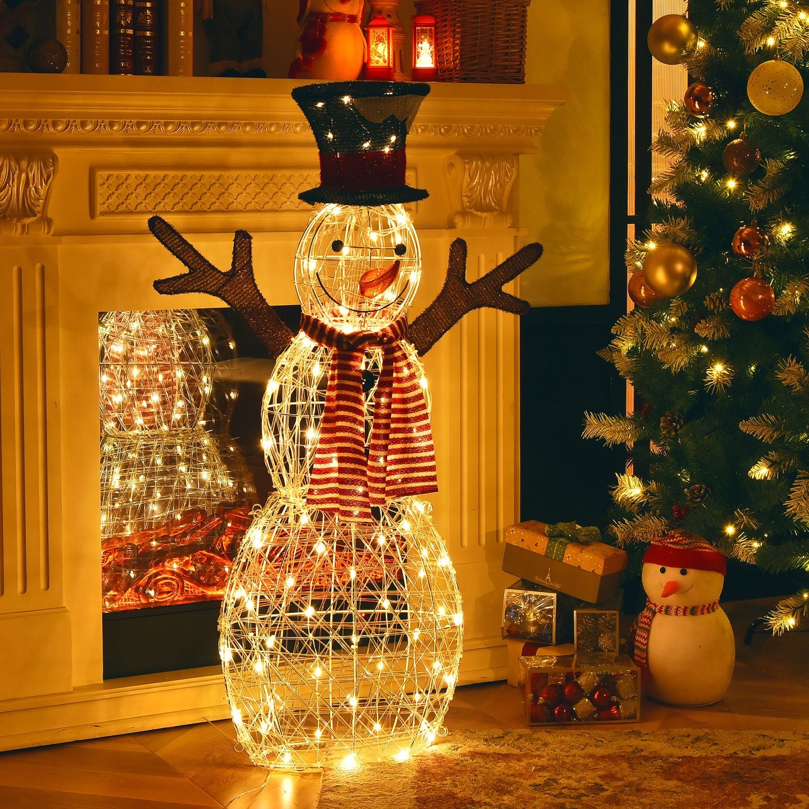 Pre - Lit Lighted Standing Snowman Christmas Decoration with Ground Stakes - NovaNest