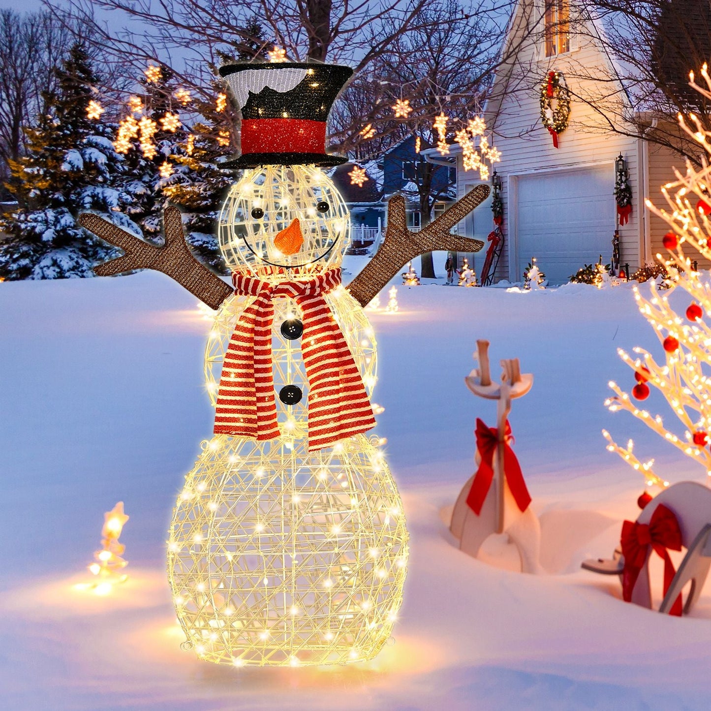 Pre - Lit Lighted Standing Snowman Christmas Decoration with Ground Stakes - NovaNest