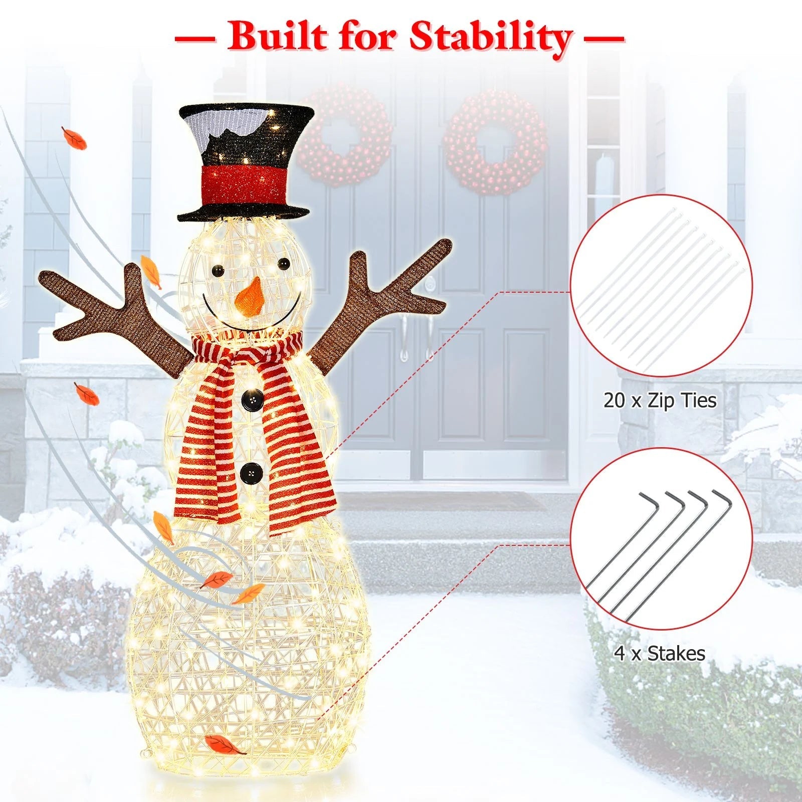 Pre - Lit Lighted Standing Snowman Christmas Decoration with Ground Stakes - NovaNest