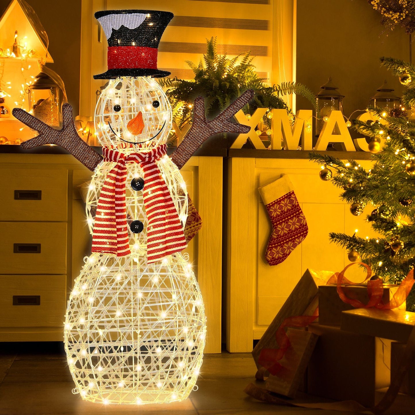 Pre - Lit Lighted Standing Snowman Christmas Decoration with Ground Stakes - NovaNest