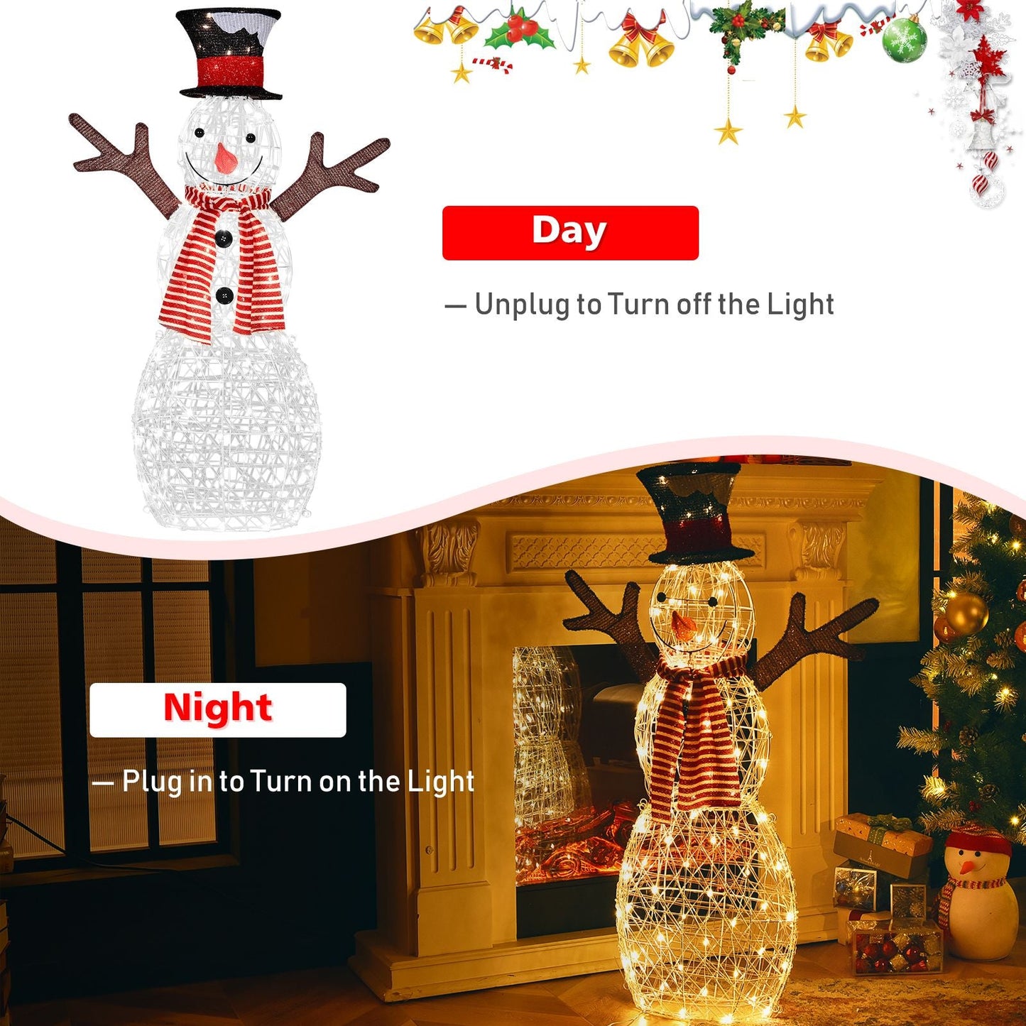 Pre - Lit Lighted Standing Snowman Christmas Decoration with Ground Stakes - NovaNest