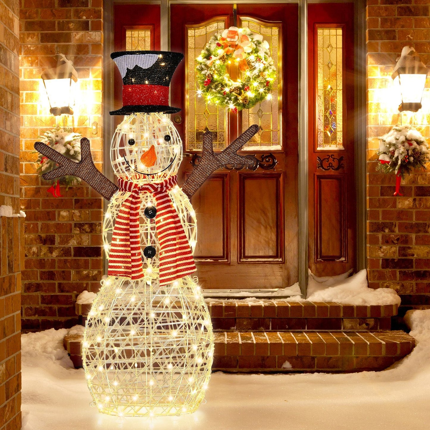 Pre - Lit Lighted Standing Snowman Christmas Decoration with Ground Stakes - NovaNest