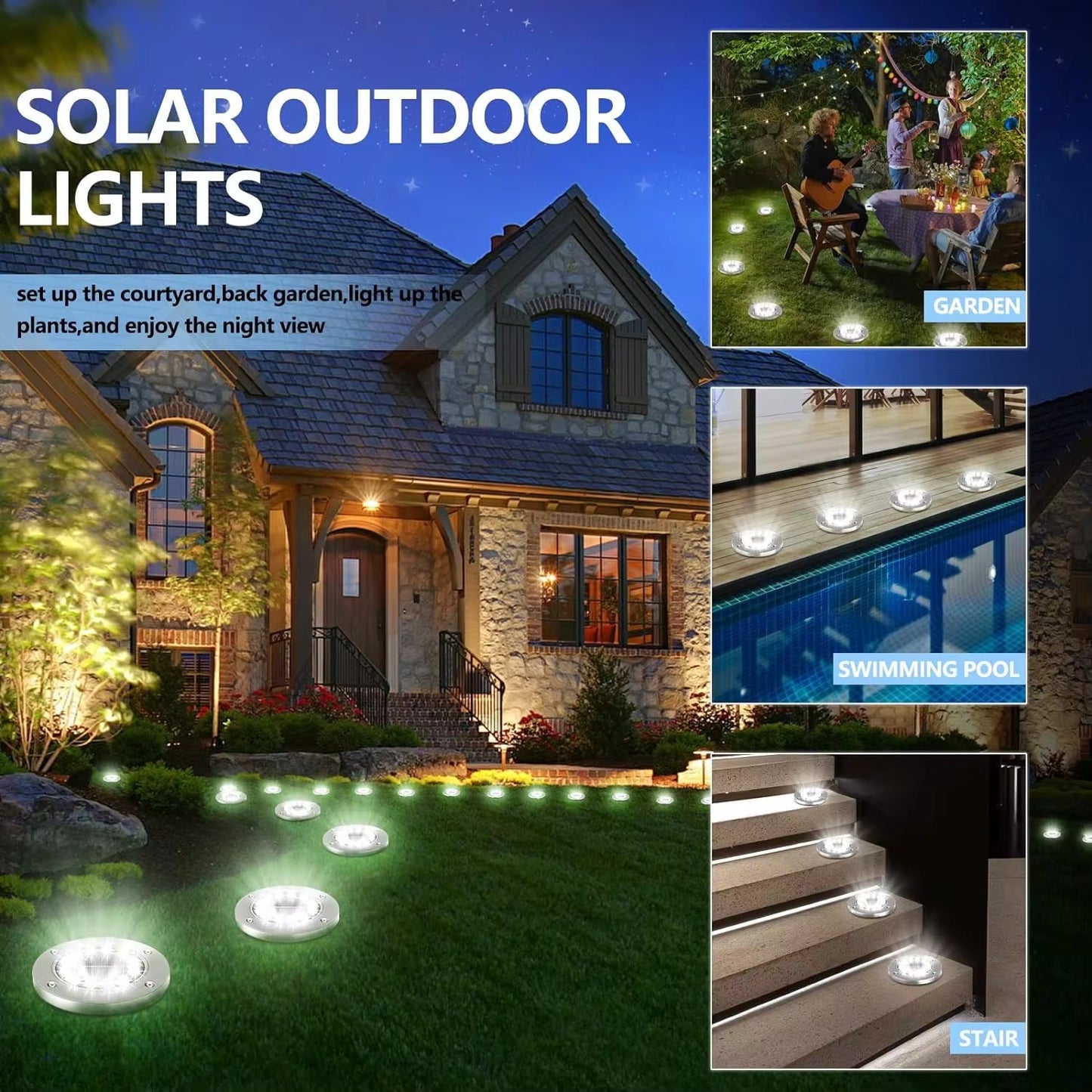 Solar Ground Lights Outdoor Decorations, 12LED Solar Garden Lights Waterproof, Solar Disk Lights for Yard, Pathway, Lawn, Patio - NovaNest