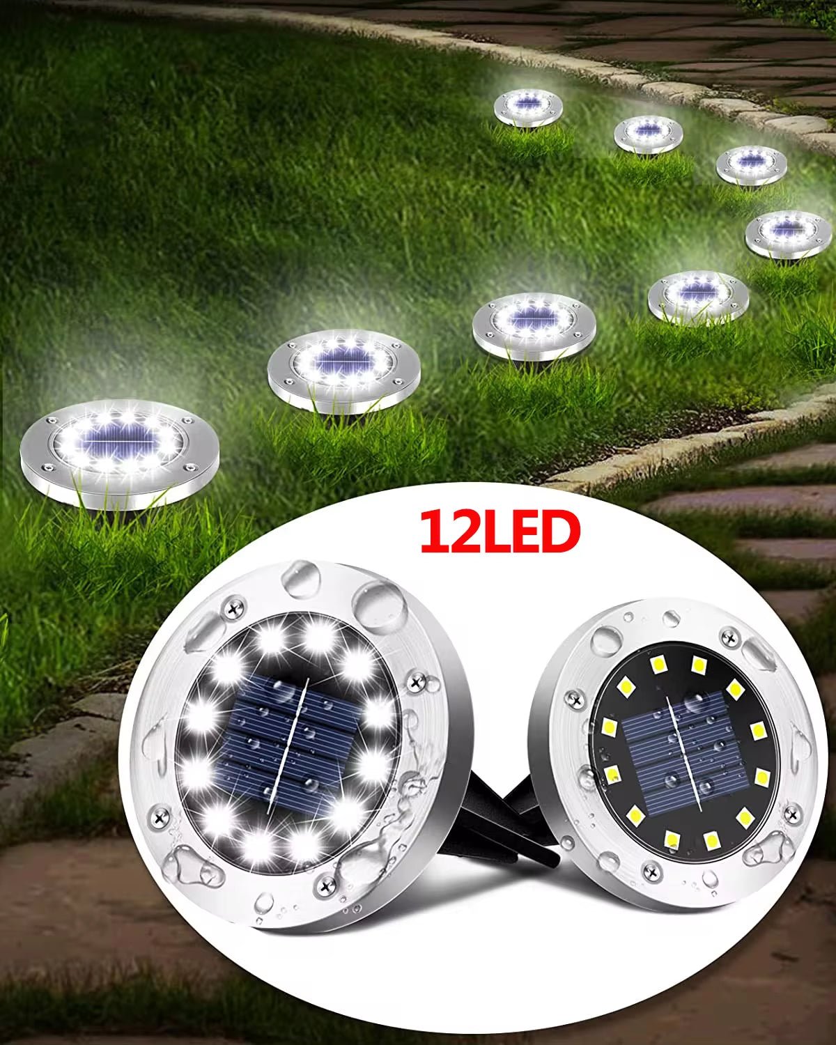 Solar Ground Lights Outdoor Decorations, 12LED Solar Garden Lights Waterproof, Solar Disk Lights for Yard, Pathway, Lawn, Patio - NovaNest