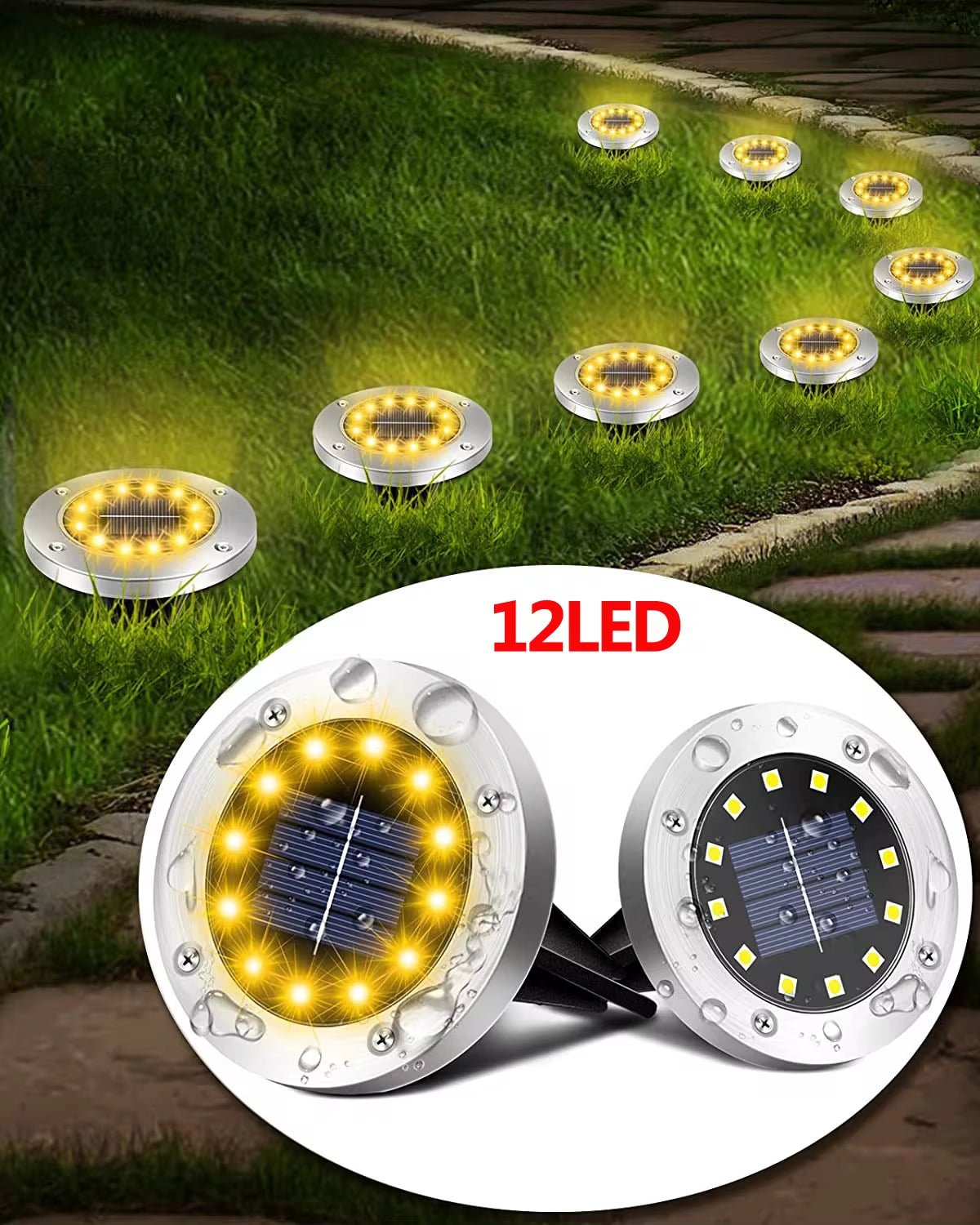 Solar Ground Lights Outdoor Decorations, 12LED Solar Garden Lights Waterproof, Solar Disk Lights for Yard, Pathway, Lawn, Patio - NovaNest