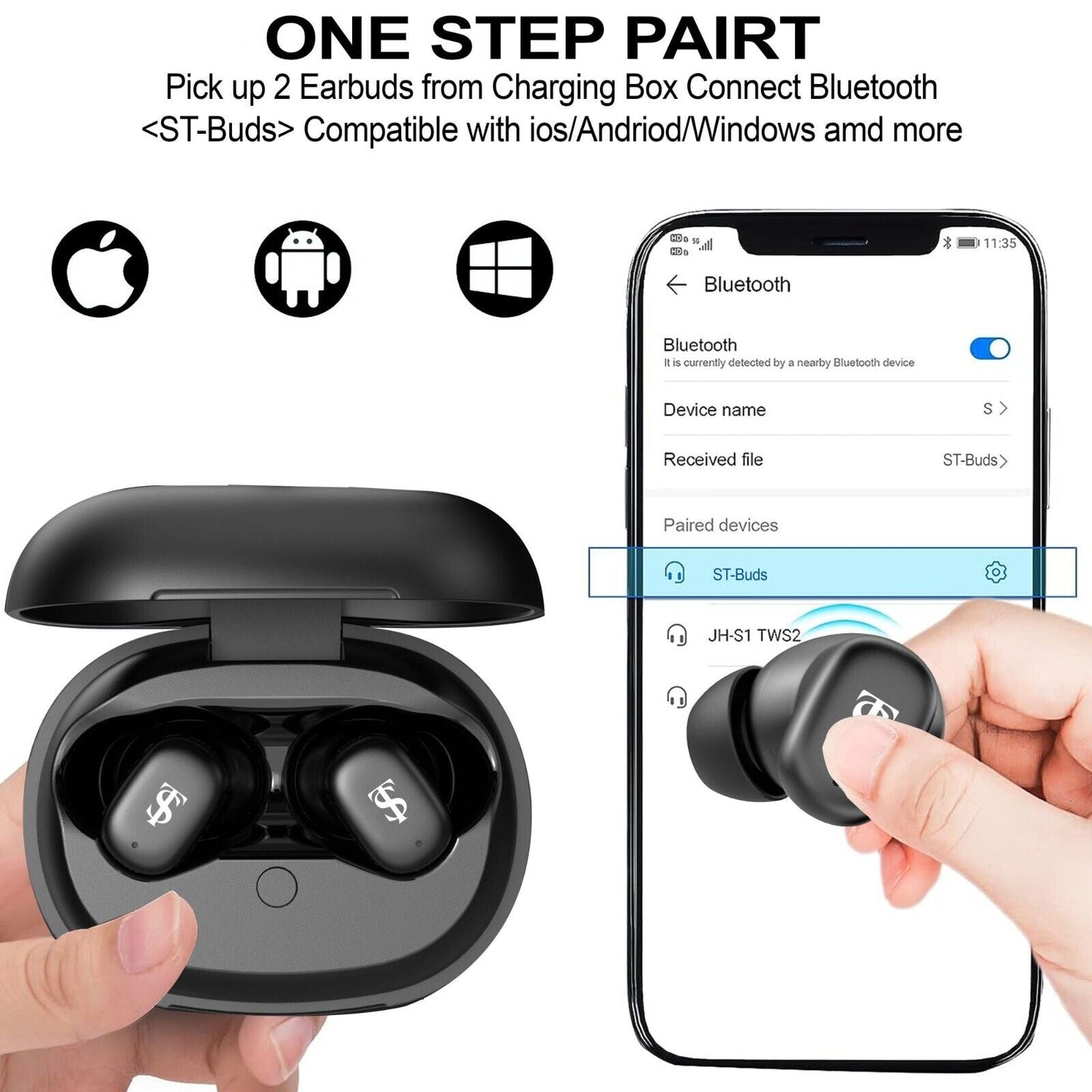 ST Bluetooth Wireless Headphones Earbuds Earphones In - Ear Pods Iphone Android - NovaNest