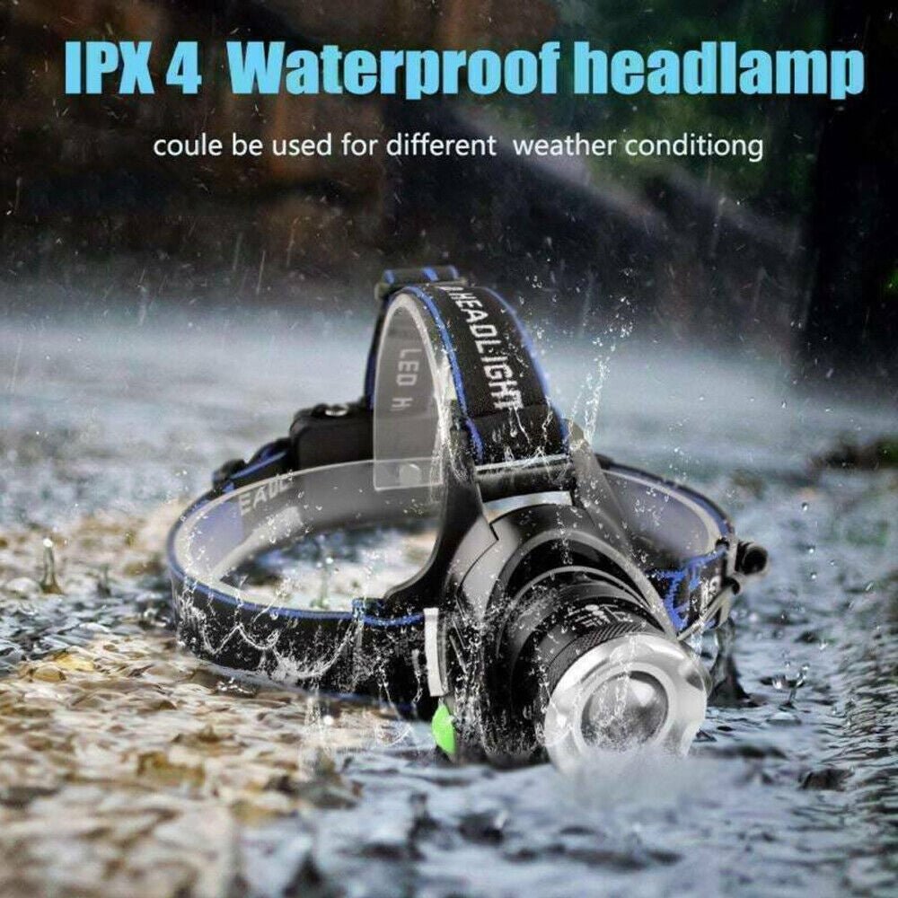 T6 Headlamp Rechargeable 350000LM LED Zoom Headlight Head Torch USB Line New UK - NovaNest