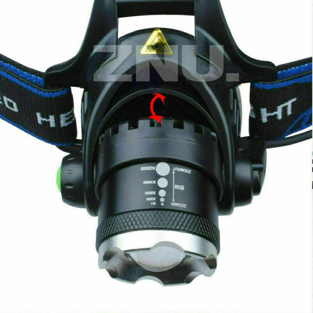 T6 Headlamp Rechargeable 350000LM LED Zoom Headlight Head Torch USB Line New UK - NovaNest