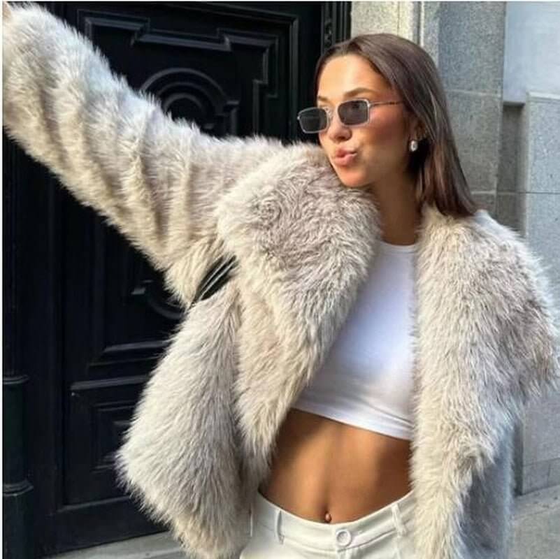 Winter Plush Coat Fashion Thicken Lapel Outwear Casual Long Sleeve Tops Womens Clothing - NovaNest