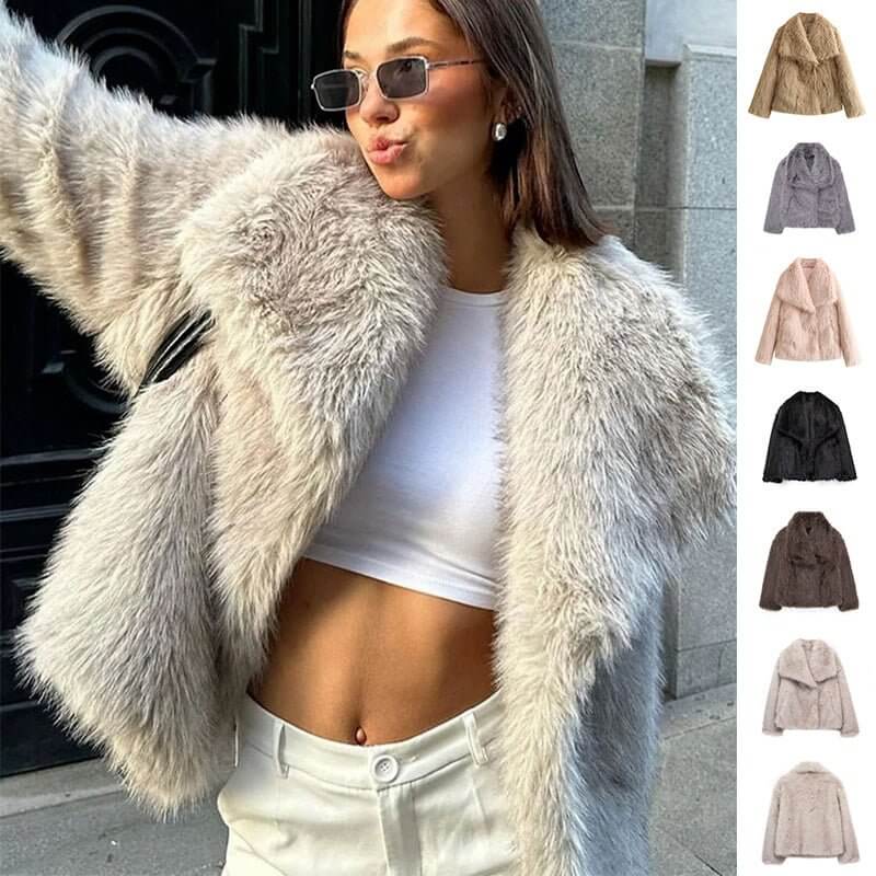 Winter Plush Coat Fashion Thicken Lapel Outwear Casual Long Sleeve Tops Womens Clothing - NovaNest