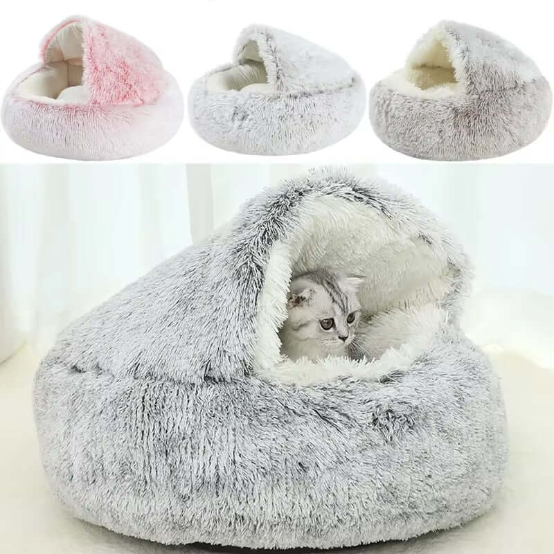 Winter Plush Pet Cat Bed round Cat Cushion Cat House 2 in 1 Warm Cats Basket Pet Sleep Bag Kitten Nest Kennel for Small Dog Cats - NovaNest