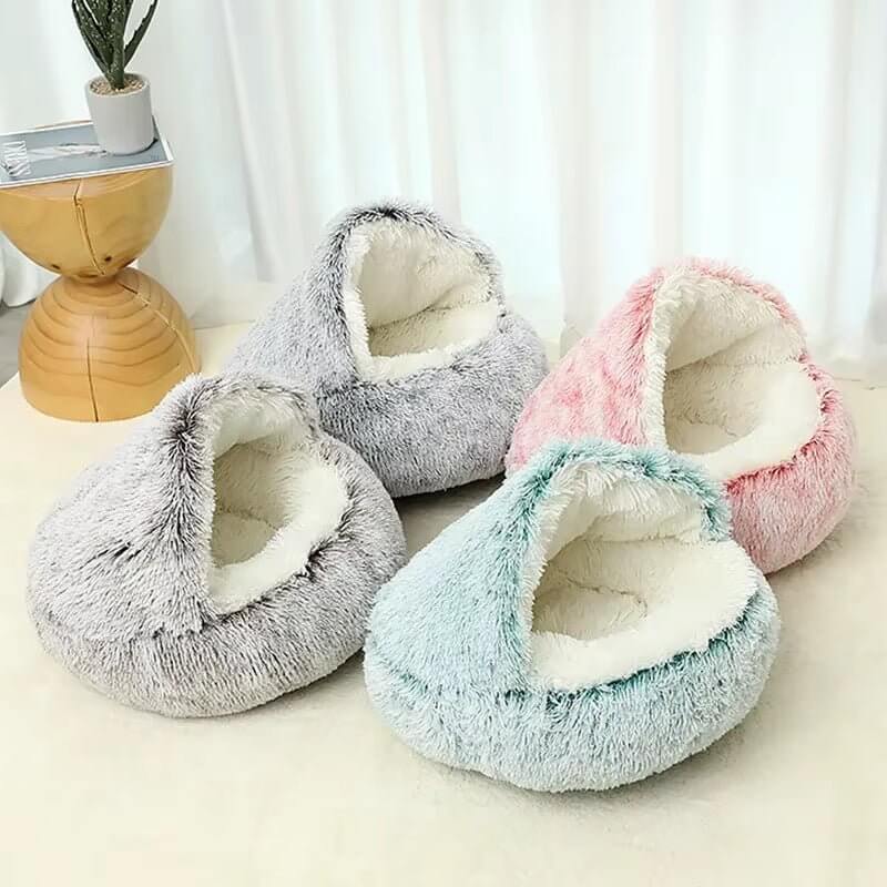 Winter Plush Pet Cat Bed round Cat Cushion Cat House 2 in 1 Warm Cats Basket Pet Sleep Bag Kitten Nest Kennel for Small Dog Cats - NovaNest