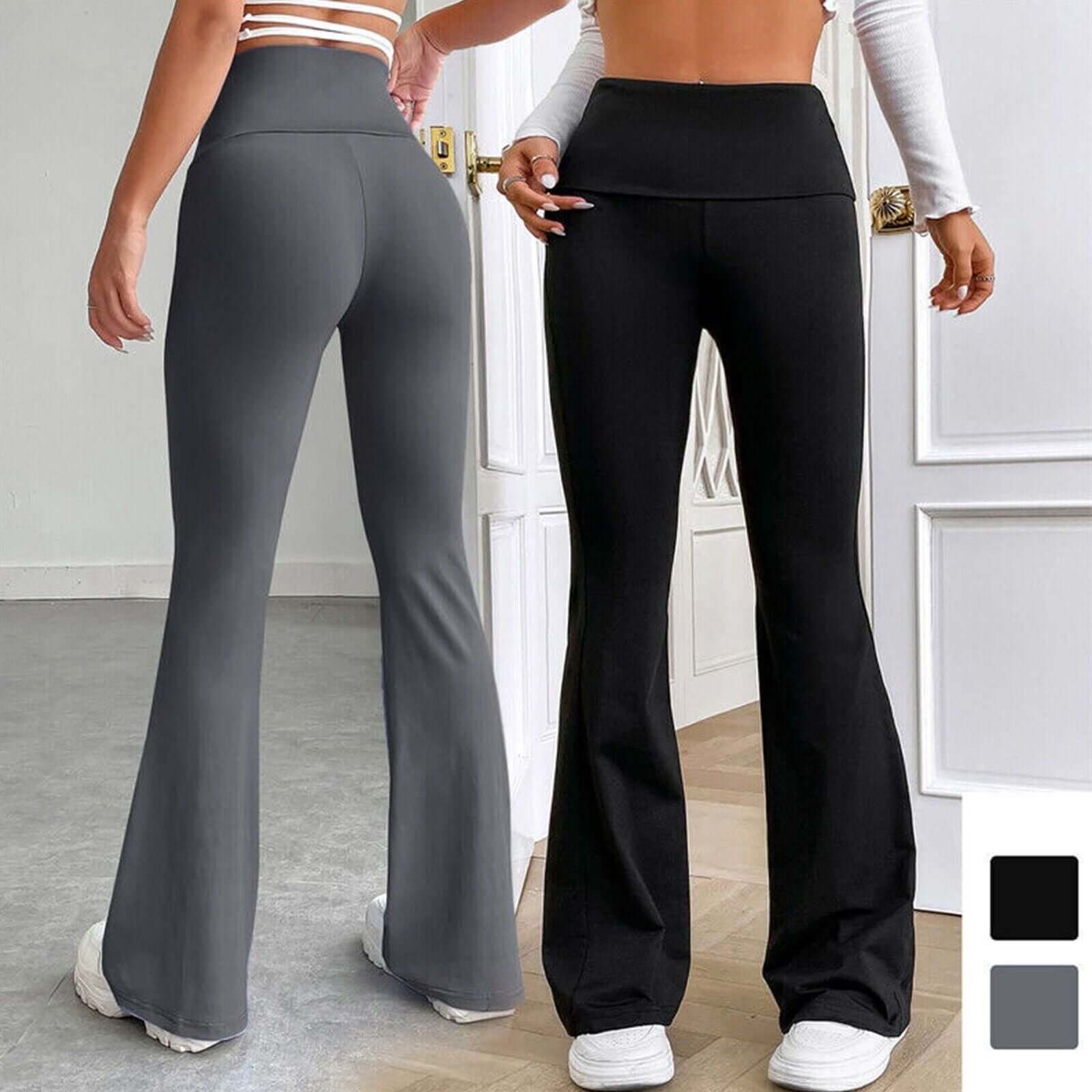 Womens High Waist Leggings Ladies Palazzo Flare Stretch Yoga Running Trousers - NovaNest