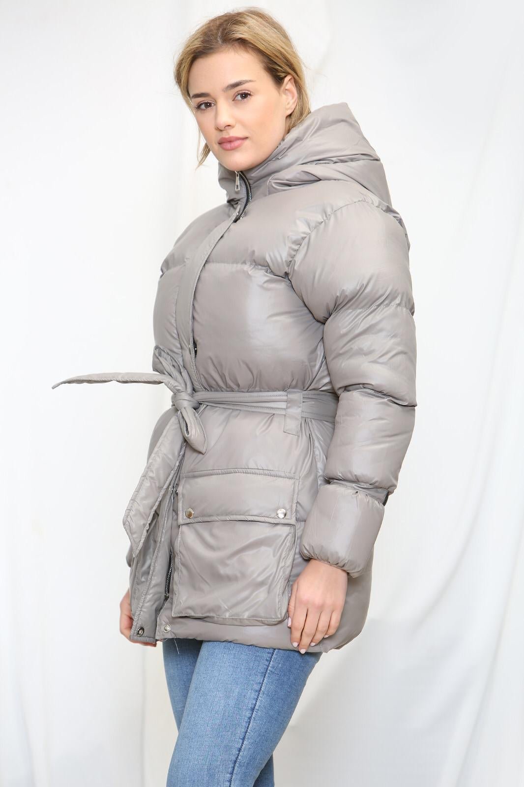 Womens Ladies Quilted Padded Winter Jacket Belt Puffer Zip Thick Warm Coat XS - XL - NovaNest