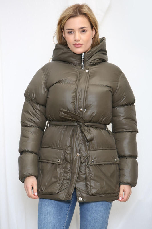 Womens Ladies Quilted Padded Winter Jacket Belt Puffer Zip Thick Warm Coat XS - XL - NovaNest