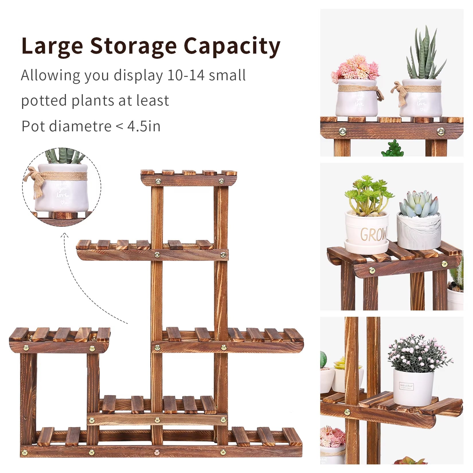 Wood Plant Shelves Indoor Outdoor Plant Pot Stand Holder Corner Plant Display Shelving Unit for Balcony Garden Patio Living Room - NovaNest