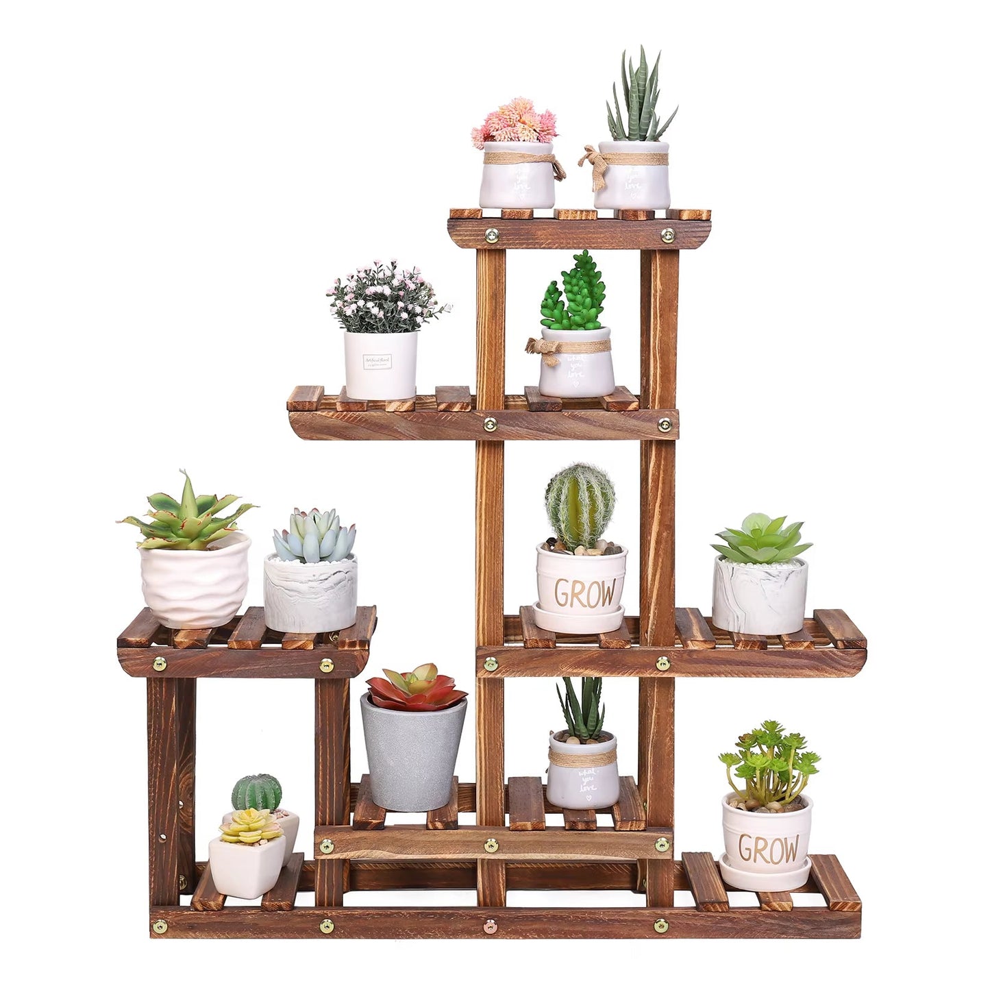 Wood Plant Shelves Indoor Outdoor Plant Pot Stand Holder Corner Plant Display Shelving Unit for Balcony Garden Patio Living Room - NovaNest