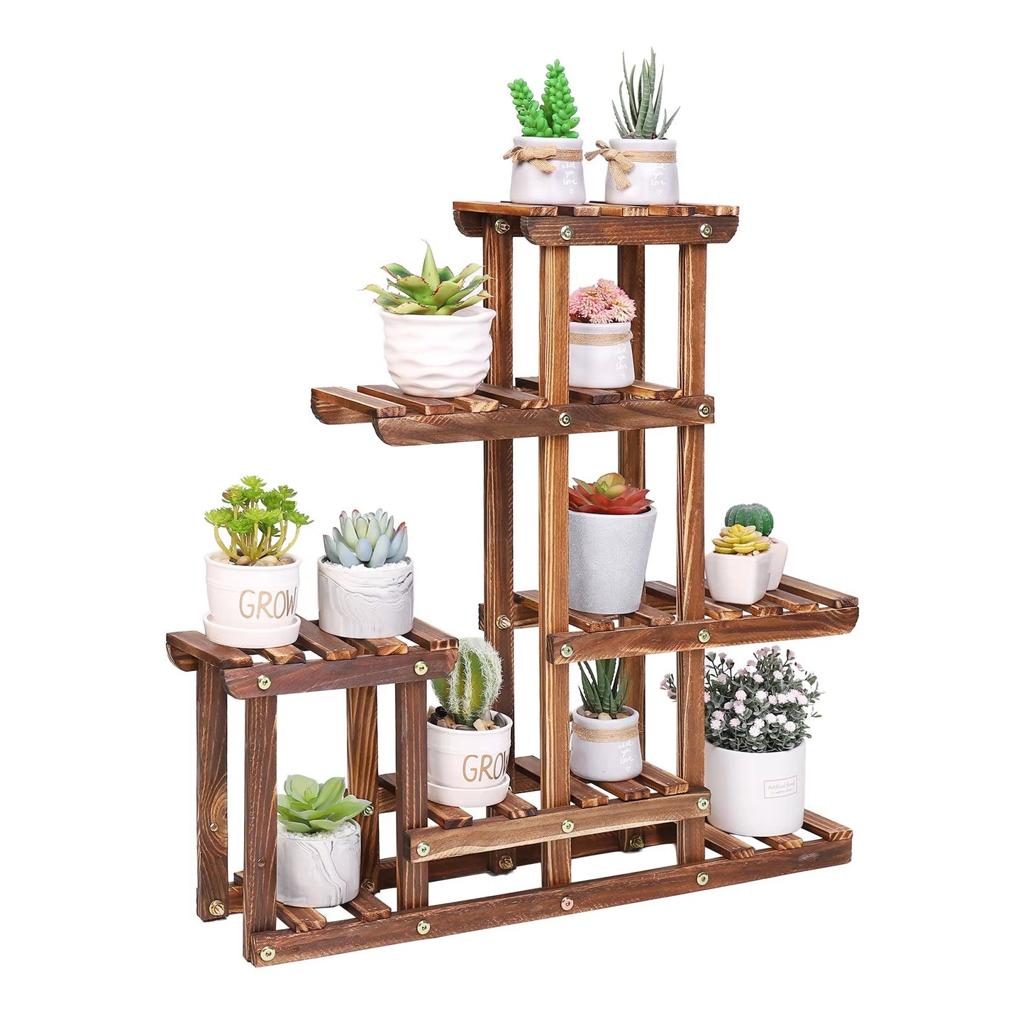 Wood Plant Shelves Indoor Outdoor Plant Pot Stand Holder Corner Plant Display Shelving Unit for Balcony Garden Patio Living Room - NovaNest